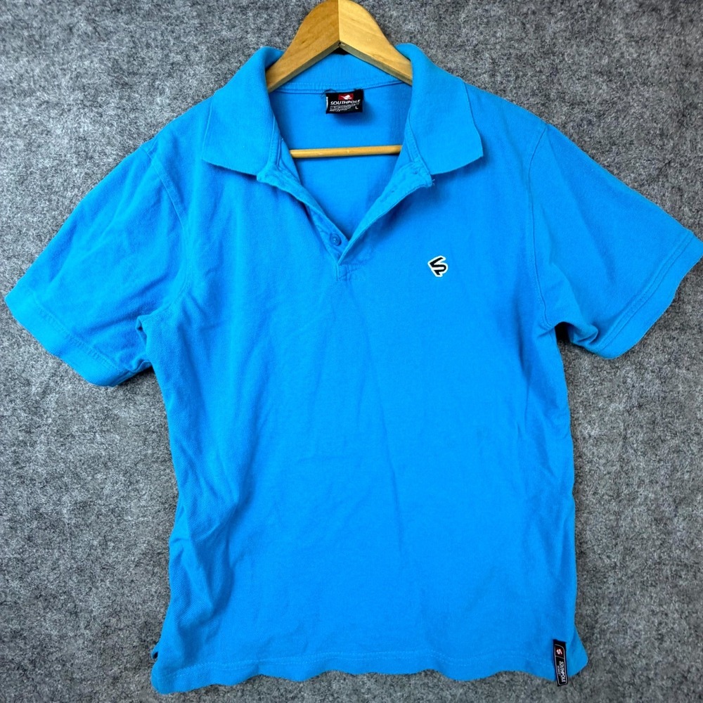 Southpole‎ Polo Shirt Mens Large Blue Cotton Logo Side Slit Golf Sports